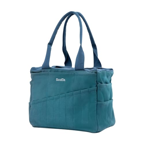 Soolla Studio Bag: Art Supply Storage Organizer & Pottery Tool Bag, Washable Tote, Yarn Bag, Crochet, 30 Pockets, 15+ Colors - color: Aquamarine