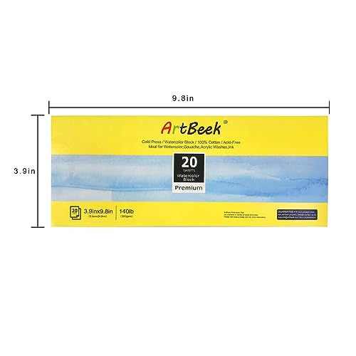 ArtBeek Watercolor Paper Block,3.9" x 9.8" Watercolor Block 20 Sheets 100% Cotton Cold Press 140lb/300GSM - size: 3.9X9.8