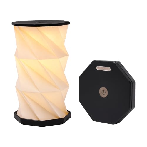 Portable Foldable Table Lamp, Japanese Gift, Paper Lantern Lights | Touch Control Dimmable Lamp with 3 Adjustable Heights, Rechargeable Warm Light, Travel Gifts for Women Men Couples (Black) - color: Black