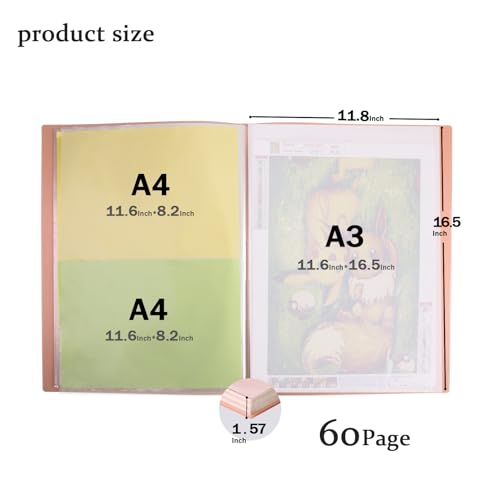 Qunrwe A3 Diamond Painting Storage Book,Pink 60 Pages Art Portfolios Case - color: Pink-60 Sleeves