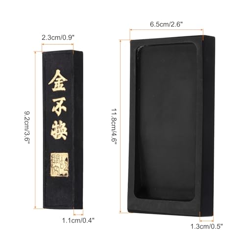 PATIKIL 4 Inch Chinese Calligraphy Inkstone with Ink Stick, Rectangle Ink Stone Tray for Traditional Calligraphy Practice Painting Drawing, Black - size: 4 Inch