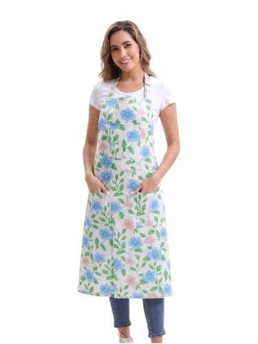 Nanxson Pottery Apron Split Leg with 3 Pockets & Adjustable Buckle | cotton material,Long apron,adjustable waist tie,for Pottery Ceramic Wheel DIY Art Garden - color: Blue Flower