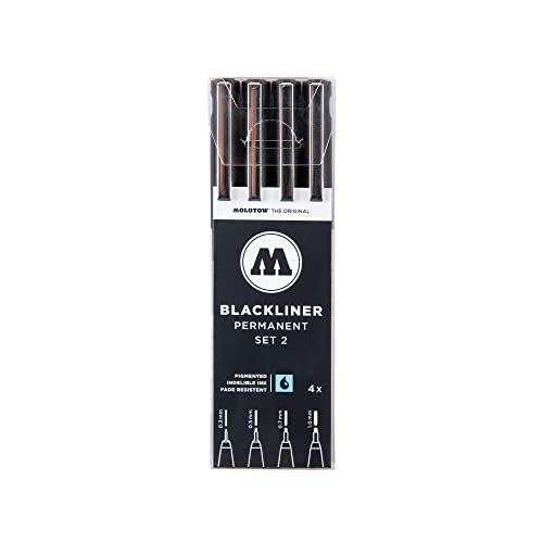 Molotow Blackliner 4-Pen Set 2 - .3mm, .5mm, .7mm, 1mm Tips, 1 Set Each (200.487) - style: 4 Pen Set 2