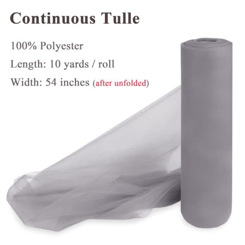 Gray Tulle Fabric Roll 54 Inch x 10 Yards Tulle Ribbon - color: Gray, size: 54 Inch X 10 Yards
