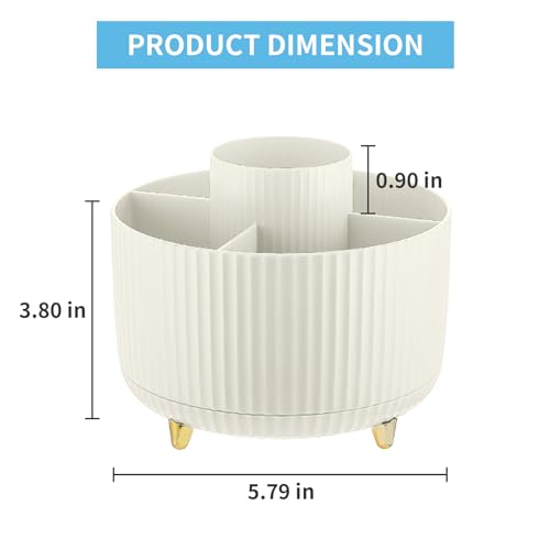 Marbrasse Desk Organizer, 360-Degree Rotating Pen Holder, 5-Compartment Pencil Organizer, Art Supply Storage Box Caddy for Office and Home (Ivory) - color: Ivory