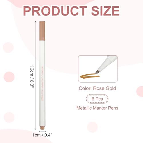 PATIKIL Metallic Marker Pens, 6Pcs Permanent Markers Medium Tip Quick Dry Paint Pen on Plastic Wood Stone Glass Canvas DIY Crafts Art Supplies for Drawing Writing Marking, Rose Gold - color: Rose Gold