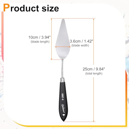 HARFINGTON Palette Knife Painting Tool 9.84" Stainless Steel Pointed Blade Spatula Painting Pallet Knife with Hole Design Beech Wood Handle for Oil Acrylic Canvas, Black/Silver - size: 9.84" x 3.94" x 1.42"