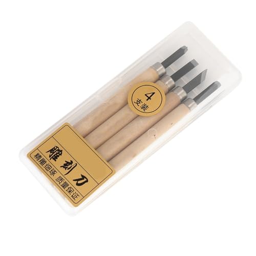 4-Piece Wood Carving Knife Set for Rubber Stamps, #1 | Steel Blades, Smooth Wooden Handles, Model 1 Sizes, 1.5 Mm Flat Round Corner, 2 Mm Oblique, Craft Projects - size: #3