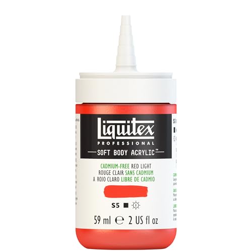 Liquitex Soft Body Acrylic Paint, 2-oz Bottle, Cadmium-Free Red Light | Low Viscosity, Highly Pigmented, Satin Finish, Retains Subtle Brush Strokes, Great Surface Coverage, Highly Versatile - color: Cadmium-free Red Light, style: 2-oz Bottle