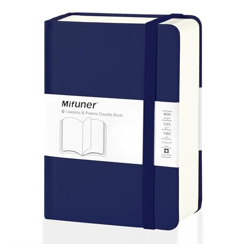 Mix Media Pad,3.5"x5.5" Small Hardcover Leather Art Sketchbook,105 GSM 200 Sheets/400 Pages Acid Free Artistic Painting Drawing Sketching Writing Paper, Handy Pocket Journal Notebook. Dark Blue - color: 105gsm-dark blue