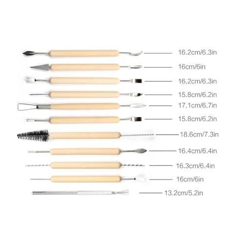 GSHLLO 11 Pcs Polymer Clay Sculpting Tool Set Wooden Handle Pottery Tools DIY Craft Ceramic Modeling Tools Professional Pottery Trimming Tool Ceramic Carving Accessories for Sculptures