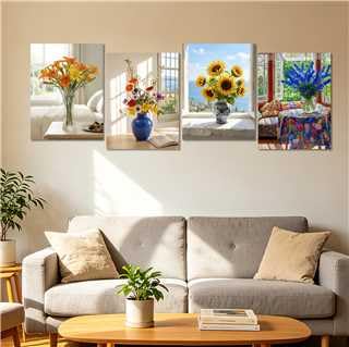 Lanzeyo Diamond Art Kits for Adults - 4 Pack Cozy Flower Vase Diamond Painting Kits, Sunflower Lily Window Still Life Gem Art Crafts, Beginner Friendly 5D DIY Full Drill for Home Wall Decor 12"x16" - color: 07 Vase