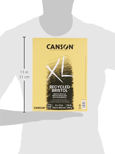 Canson XL Series Recycled Bristol Paper Pad, Dual Sided Smooth and Vellum for Pencil, Marker or Ink, Fold Over, 96 Pound, 9 x 12 In, White, 25 Sheets - size: 9x12, style: Bristol, Recycled
