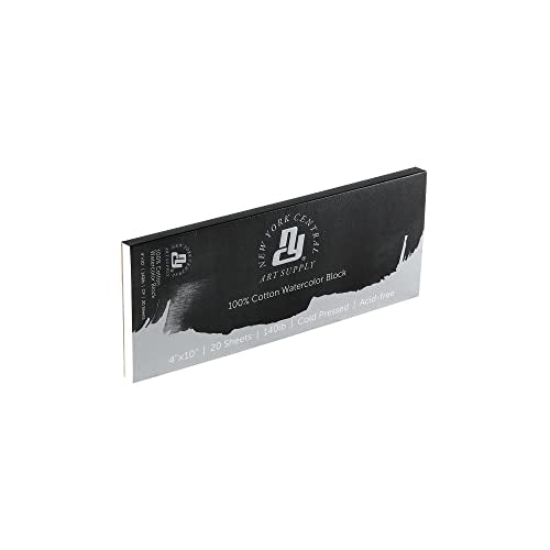 New York Central 100% Cotton Watercolor Paper Blocks 2 Pack 140lb 4x10 - Cold Press Acid-Free Premium Watercolor Paper for Artists, Painting, Water Media, Professionals, & More - size: 4x10" - 2 Pack