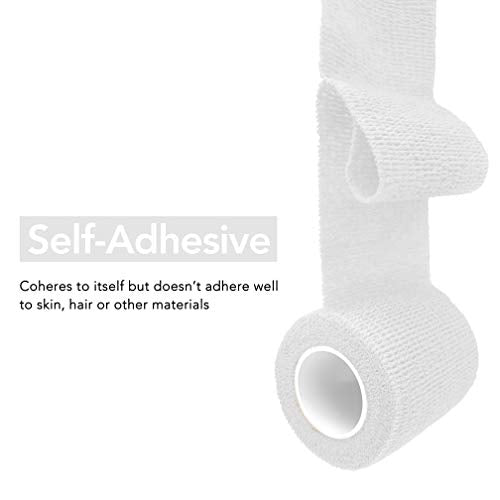 RISEN Cohesive Bandage 2” x 5 Yards, 6 Rolls, Self Adherent Wrap Medical Tape, Adhesive Flexible Breathable First Aid Gauze Ideal for Stretch Athletic - color: White, size: 6 Count (Pack of 1)