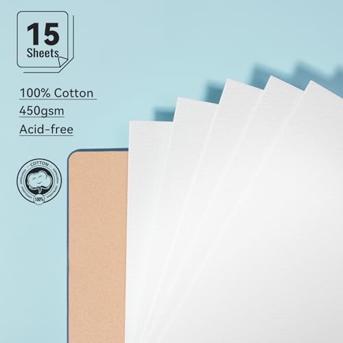 Lightwish Watercolor Sketchbook,100% Cotton Acid Free Watercolor Journal,450gsm Cold Press Watercolor Paper for Artists,Adults,Students,15 Sheets,5.8 * 8.2 Inches Paper - color: Flat Buckle Light Blue