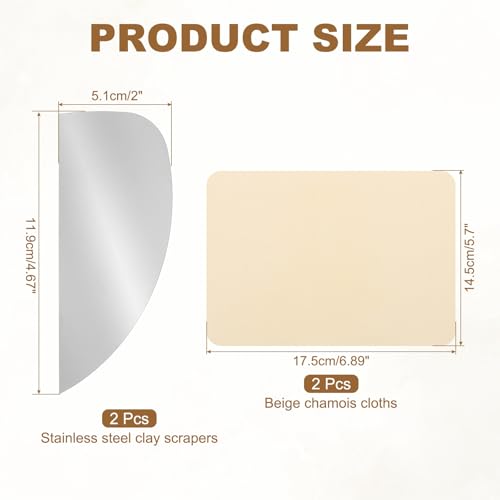 YOKIVE 2Pcs Steel Pottery Tools, Serrated Scraper Clay Ribs 4.67" x 2" Stainless Steel Sculpture Modeling Cutter Ceramic Tools with 2 Beige Chamois Cloth - color: Beige Chamois Cloth