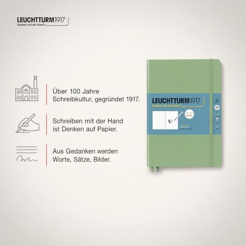 Leuchtturm1917 - Medium A5 Hardcover Sketchbook (Sage) - 112 Pages of 150g/m² Paper - color: Sage, size: Medium (A5)