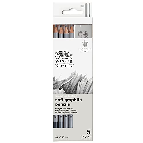 Winsor & Newton Studio Collection, Graphite Pencils, Set of 5 | Soft, Thick Core pencils, Varied Hardness, Soft Smooth Texture, Easy Blending, Stylish Metal Tin Included, High Quality Lead - style: 5 Graphite Pencils