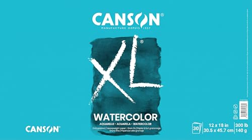 Canson XL Series Watercolor Textured Paper Pad for Paint, Pencil, Ink, Charcoal, Pastel, and Acrylic, Fold Over, 140 Pound, 12 x 18 Inch, 30 Sheets - size: 12x18