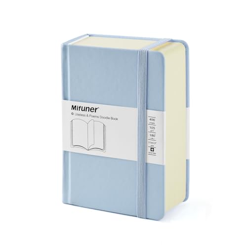 Mifuner Small Rectangle 3.5x5.5 200 Sheets 105gsm Mini Notebooks Blank Pages Sketchbooks Pocket Paint Writing Diary Memo PU Leather Cover Blue - color: 105gsm-PU Cover-Blue