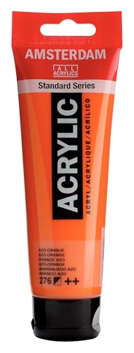 Amsterdam Standard Series Acrylic Tube 120ml Azo Orange 276 (17092762) | Vibrant Color with Acrylic Resin Binder, High Lightfastness, Water-Based, Strong Coverage, Visible Brush Strokes - color: Azo Orange, size: 4.06 Fl Oz (Pack of 1)
