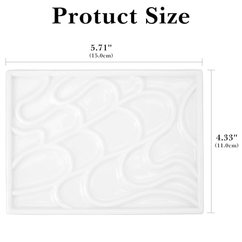 LUWOO Small Corrugated White Ceramic Paint Palettes Mixing Tray 5.9" x 4.3", Artist Watercolor Tray for Gouache, Tempera, Acrylic, Oil Painting