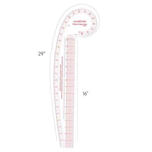 29" Styling Design Ruler - Clear Acrylic French Curve Sewing Tool | Rigid 3mm clear acrylic 4-in-1 design ruler with sandwich line scale. 29" curve & 16" straight edge for pattern grading - style: PM6503(29")