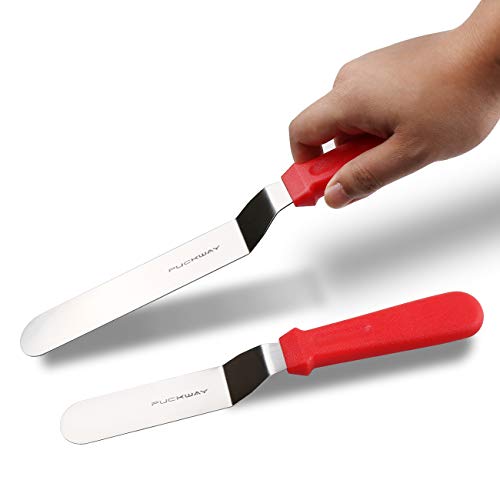 Angled Icing Spatula, Stainless Steel Offset Spatula, Cake Spatula Set of 2 Red 6" & 8" - color: Red