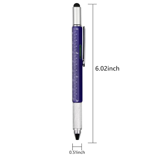 DUNBONG 6-in-1 Multi Tool Pen, Stylus & Screwdriver, 0.7mm Black Ink - Blue | Aluminum prismatic non-slip grip | Rotary no-cap design | Ruler & level built-in | Refillable | Long-lasting clip - color: Blue