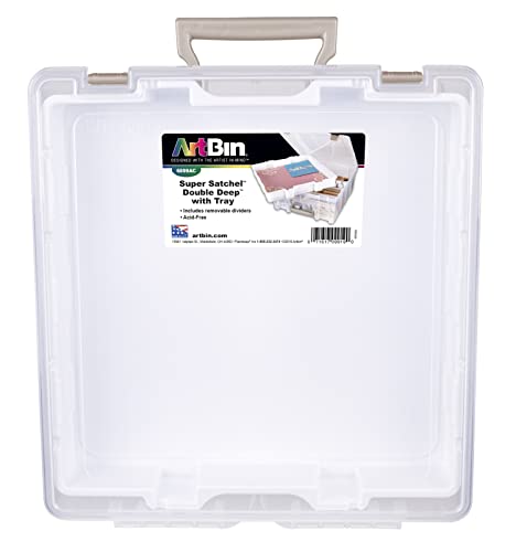 ArtBin 6899AZ Super Satchel Double Deep with Lift-Out Tray Storage Container, Portable Arts & Crafts Organizer with Removable Dividers, Clear