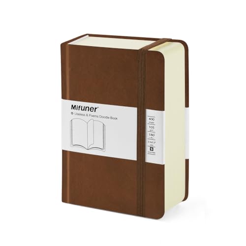 Mifuner Small Rectangle 3.5x5.5 200 Sheets 105gsm Mini Notebooks Blank Pages Sketchbooks Pocket Paint Writing Diary Memo PU Leather Cover Brown - color: 105gsm-PU Cover-Brown