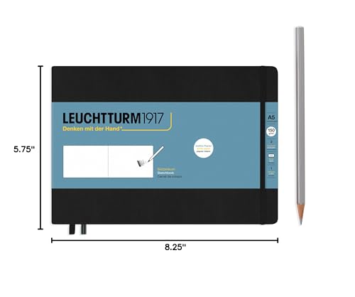 Leuchtturm1917 - Medium Landscape Hardcover Sketchbook (Black) - 112 Pages of 150g/m² Paper - color: Black, size: Medium Landscape (A5)