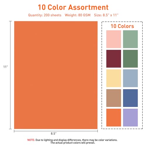 MAXECHO 8.5" x 11" Bulk Colored Copy & Print Paper Sheets Assorted Colors Printer Paper Computer Paper Suitable for Origami, Crafts, DIY Projects, 80 GSM