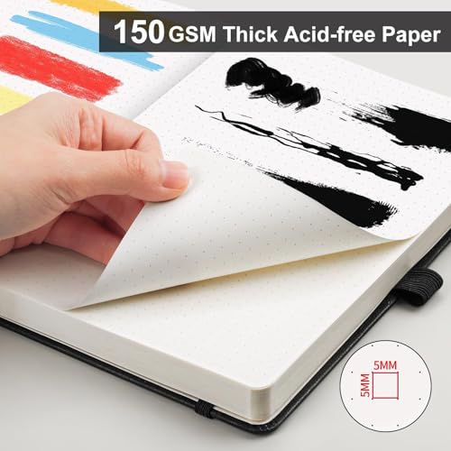 AHGXG Dotted Journal, 150 GSM Paper, 128 Pages, A5 (5.7'' X 8.3'') - color: Black, style: A5-Dotted-150G