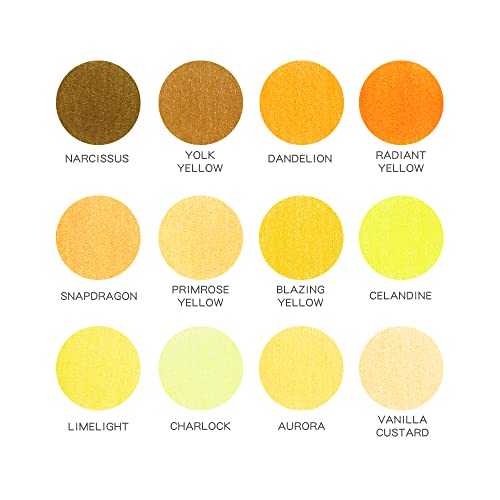 12 Yellow Colored Pencils Oil Based, Pre-sharpened Wooden Color Pencils Set | No Duplicates Drawing Pencils, Adults Coloring Books Drawing Sketching, Sketch Pencils Art Supplies - color: 12 yellow pencils
