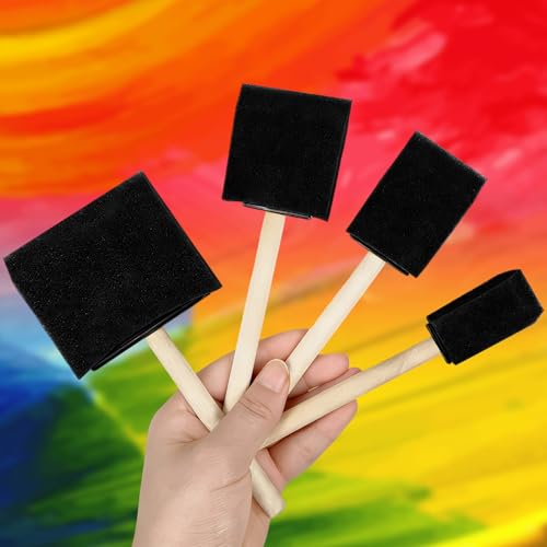 8 Pcs Foam Paint Brushes, 4 Sizes Wood Handle Sponge Paint Brush, 1" 2" 3" 4" Brushes for Painting, Staining, Varnishes, Acrylics, Large Area and DIY Craft Projects