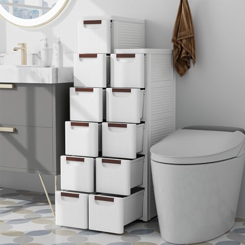 Giantex 6 Drawers Storage Cart, Narrow Plastic Dresser, Rolling Organizer Cart for Office Classroom Bedroom Bathroom Art Craft Supplies, Mobile Slim Utility Cart on Wheels (7.5"x16.5"x43") - color: White, size: 7.5"x16.5"x43" (6 Drawer)