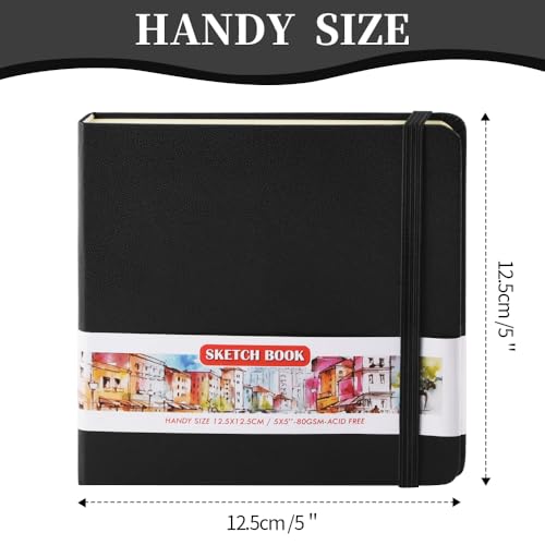 5x5 Pocket Sketch Book,80gsm Hardcover Art Sketchbook for Drawing Journal | PU Cover,Blank Paper,96Sheets/192Pages,Lay-Flat,Portable Travel Creation Paint Diary Memo Planner,Dry Media.Black - color: PU Cover-5x5in-Black