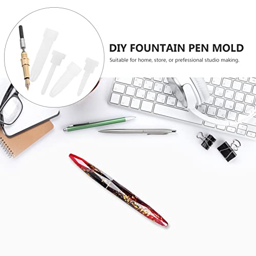 EXCEART Fountain Pen Mold Set Silicone Pen Mold for Epoxy Resin DIY 4-piece Casting Kit with Brass Nib and Ink for Calligraphy Fountain Making 3.93 X 0.98 X 0.98 in