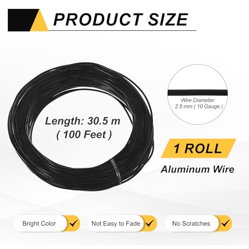 MECCANIXITY 10 Gauge 2.5mm Aluminum Wire, 100 Feet Bendable Metal Craft Armature Wire for Jewelry Making DIY Beading Floral Wreath Wrapping Sculpting, Black - color: Black, size: 10 Gauge x 100Ft