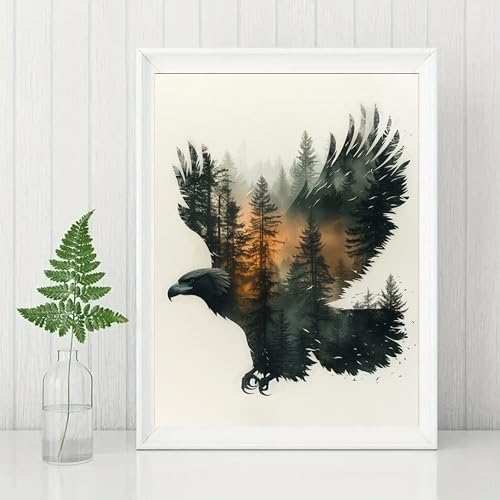 GMETINC Forest Eagle Diamond Painting Kits for Adults, Animal DIY 5D Diamond Art Kits Full Drill Diamond Dots Paintings with Diamonds Gem Art and Crafts Home Decor 12x16inch - color: Eagle
