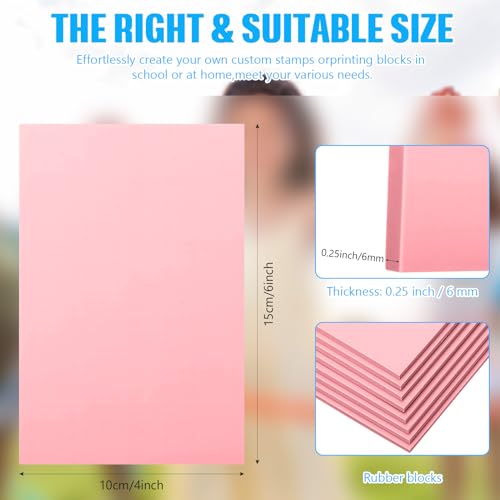 10 Pcs 4" x6“ Pink Rubber Art Soft Linoleum Carving Block, Rubber Crafts Linocut Block for Printmaking,Stamp Carving Block - size: 10