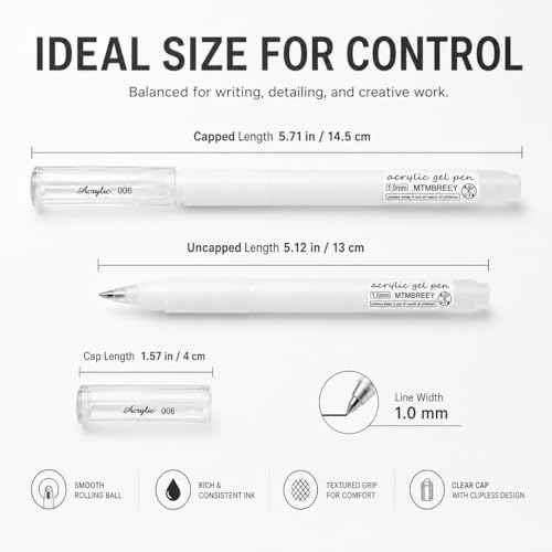 6 White Color Acrylic Gel Pens 1.0 Fine Tip Marker Drawing Art For Black Paper, Rock Painting, Notebook Writing, Adult Coloring Books, Black Paper Drawing, Card Making