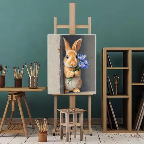 Natuyalo Rabbit Paint by Numbers Kit for Adults Beginners, Blue Flowers Paint by Number Kits for Adults, Animals DIY Acrylic Painting Art Crafts for Home Wall Decor 16x20 inch - color: Color-08