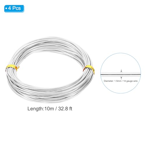 PATIKIL Aluminum Craft Wire, 10m/32.8ft, 1.5mm/14 Gauge, 4pcs, Silver Tone - color: Silver Tone, size: 1.5mm x 32.8ft