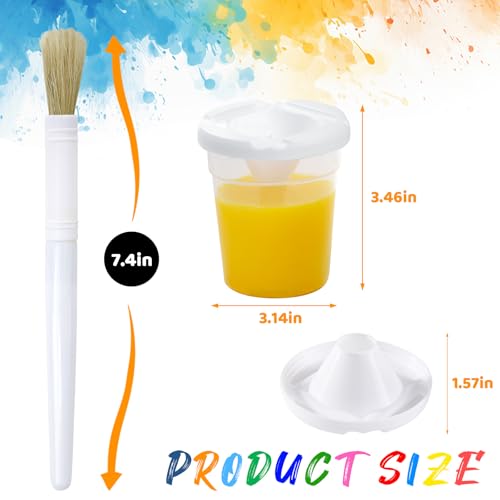 12 Sets No Spill Paint Cups with Lids & Paintbrushes for Kids | Includes: 12 Paint Cups, 12 Paint Brushes, Ideal for: Toddlers and Kids, Mess-Free: Prevents Spills, Messes