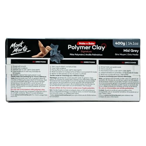 Mont Marte Make n Bake Polymer Clay Signature Mid Grey 400g (14.1oz) Block, Bake in Oven, Soft and Smooth, Sculpting, Craft, DIY Décor, Jewelry - color: Mid Green, size: 14.1oz