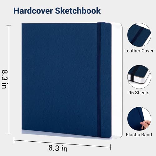 Hardcover Sketch Book, 8.3x8.3, 96 Sheets, Sketchbook for Drawing, Blue | Ideal Gift For Kids Adults,200GSM Watercolor Heavyweight Lay-Flat Art Journal,Drawing pad for Adults - color: Blue