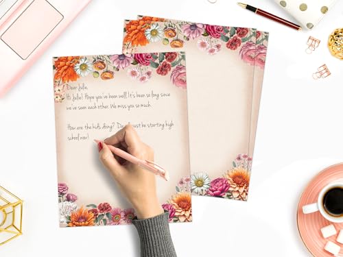 Flower Paper Stationery, Vintage Floral Letterhead Paper 8.5 x 11 Inches, 50 Sheets, Elegant Writing Paper, Pretty Stationary Paper, Decorative Printer Paper Set - color: Vintage Flowers 50 Set